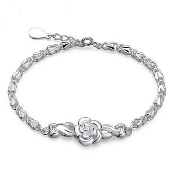 Silver Rose Flower Bracelet
