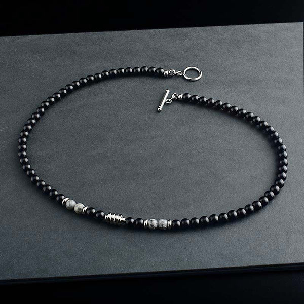 Black Bead Man Necklace