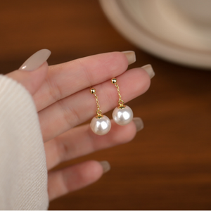 Dainty Gold Pearl Drop Stud Earrings