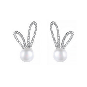 Pearl Bunny Rabbit Wedding Stud Earrings