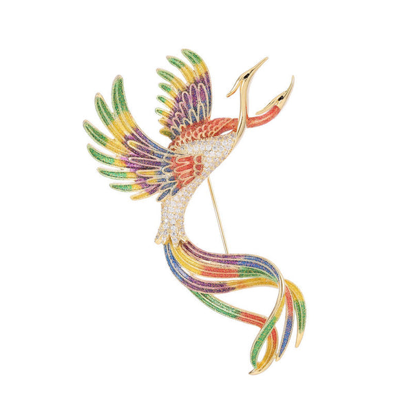 Colored Enamel Phoenix Brooch