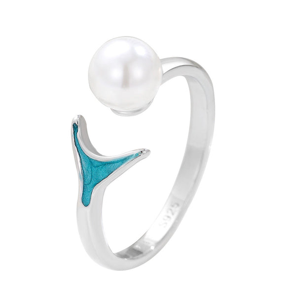 Blue Fish Tail Pearl Ring