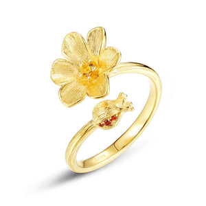 Brushed Pomegranate Flower Bypass Ring