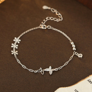 Dainty Butterfly Flower Bead Charm Bracelet