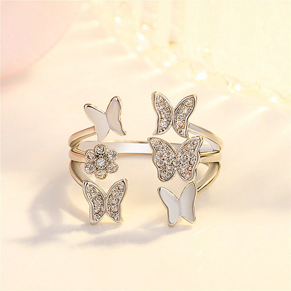 Exquisite Butterfly Flower Ring