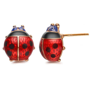 Tiny Red Enamel Ladybug Stud Earrings