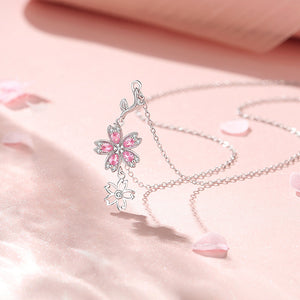 Pink Cherry Blossom Flower Charm Necklace