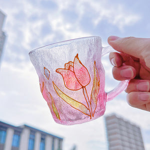 Hand-Painted Tulip Flower Glass Cup