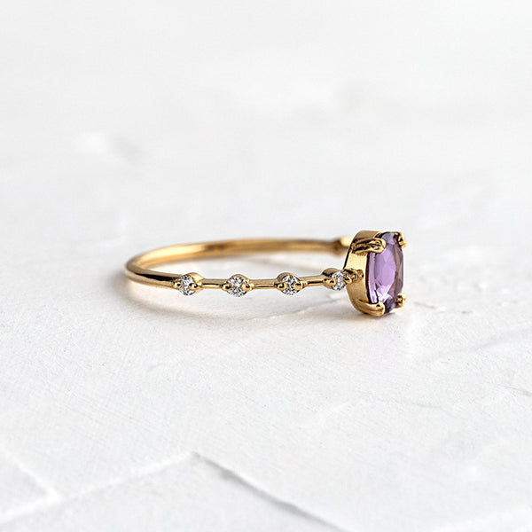 Dainty Purple Oval Stone Stacking Ring