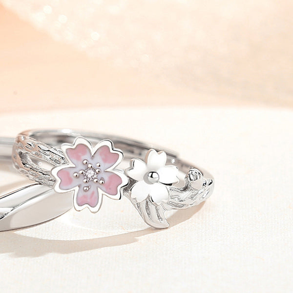 Cherry Blossom Flower Mountain Couple Ring