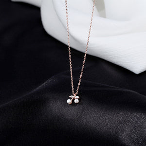 Dainty Pearl Cherry Fruit Charm Necklace