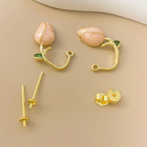 Tulip Flower Pearl Stud Earrings