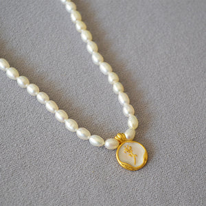 Pearl Tulip Rose Flower Pendant Necklace