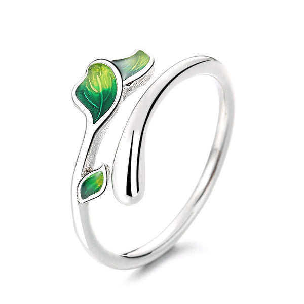 Green Enamel Leaf Ring
