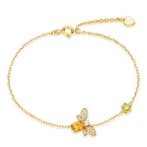 Dainty Citrine Bee Charm Stacking Bracelet