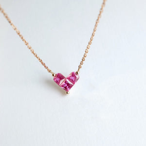 Small Pink Heart Charm Pendant Necklace