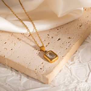 Vintage Square Gemstone Pendant Necklace