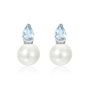 Natural Aquamarine Pearl Stud Earrings