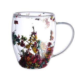 Double Wall Dry Flower Glass Coffee Cup