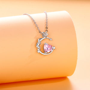 Pink Heart Moon Charm Pendant Necklace