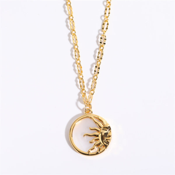 Sun Moon Circle Charm Necklace