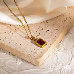 Vintage Square Gemstone Pendant Necklace