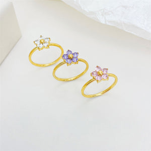Pink Purple Flower Stacking Thin Band Ring