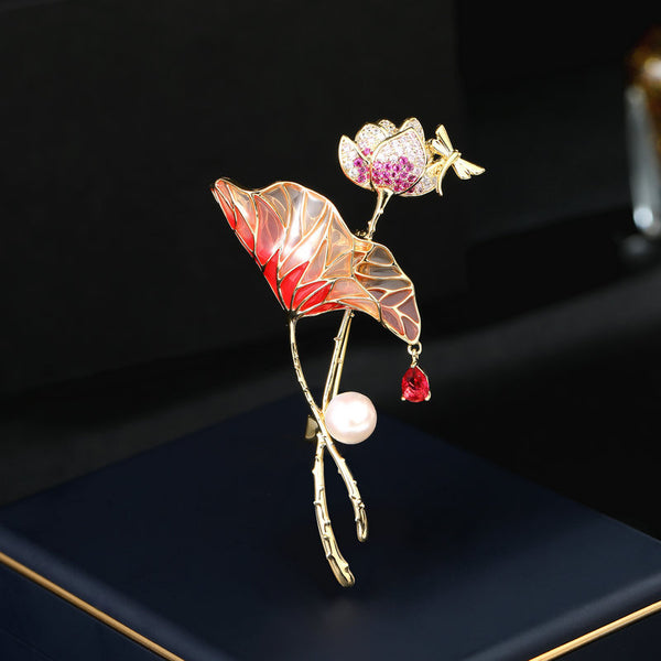 Lotus Flower Pearl Brooch