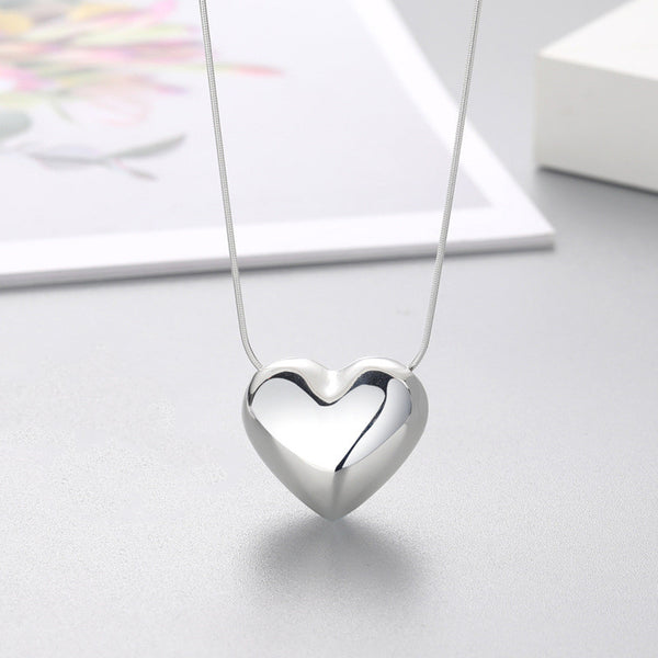 Silver Three-Dimensional Heart Necklace