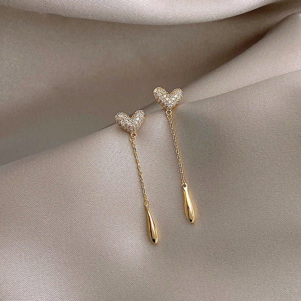 Gold Heart Tassel Earrings
