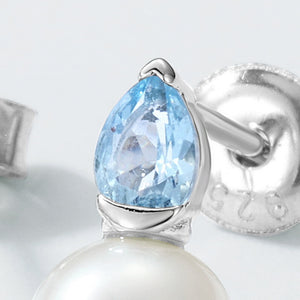Natural Aquamarine Pearl Stud Earrings