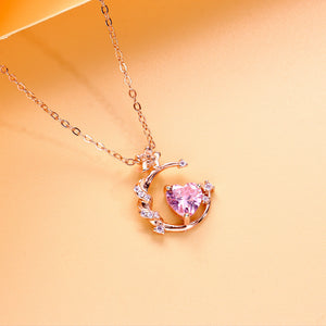 Pink Heart Moon Charm Pendant Necklace