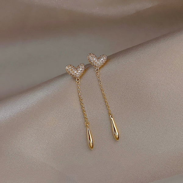 Gold Heart Tassel Earrings
