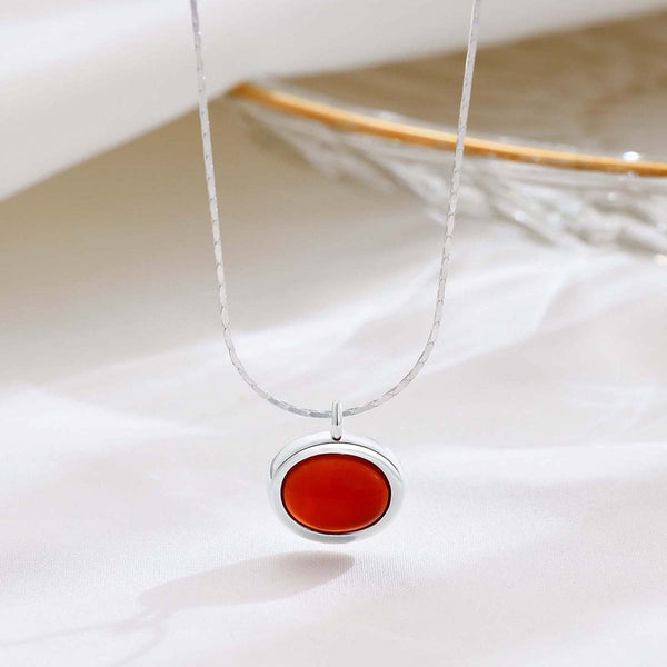 Colored Chalcedony Oval Pendant Necklace