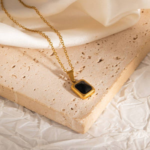 Vintage Square Gemstone Pendant Necklace