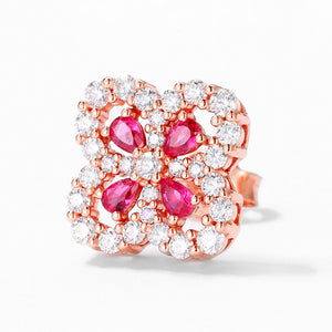 Pear Cut Ruby Four Leaf Clover Earrings