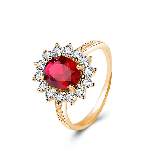Garnet Red Flower ring