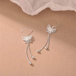 Silver Filigree Butterfly Hook Drop Earrings