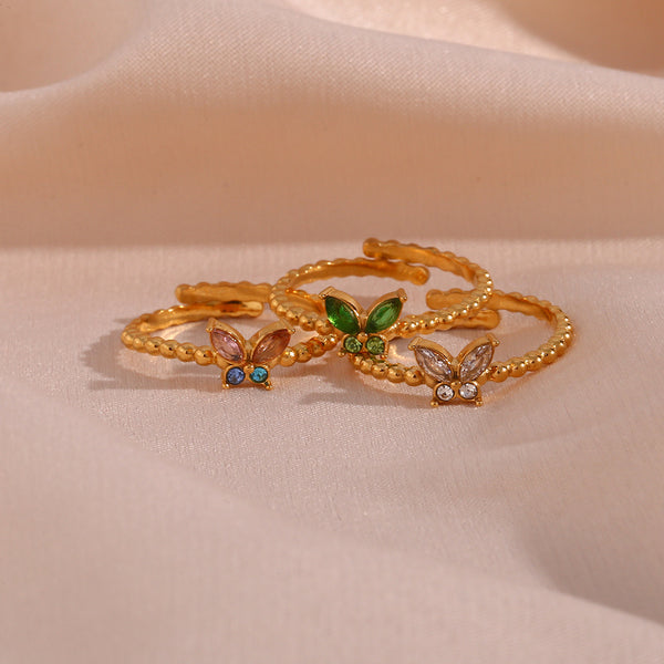 Colored Gemstone Butterfly Open Ring