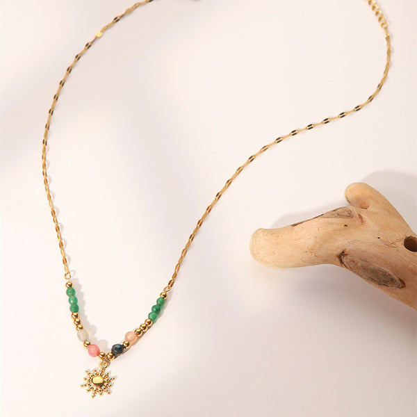 Gold Sun Natural Stone Necklace