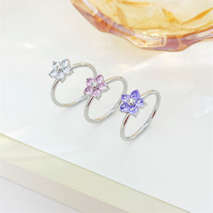 Pink Purple Flower Stacking Thin Band Ring