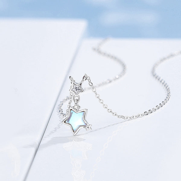 Moonstone Star Moon Couple Necklace