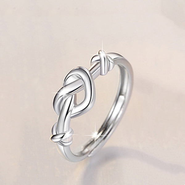 Silver Heart Knot Couple Ring