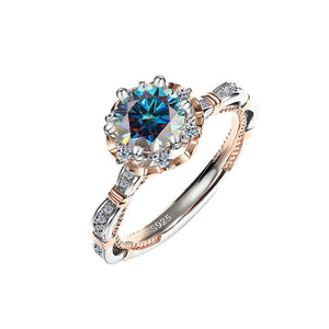 Moissanite Flower Halo Pave Statement Ring