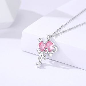 Pink Heart Bow Tie Charm Necklace