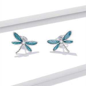 Small Blue Enamel Dragonfly Stud Earrings