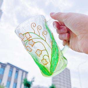 Hand-Paint Lily Of Valley Flower Glass Cup