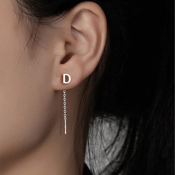 Silver Initial Letter Tassel Earrings