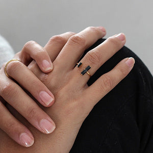Double Black Baguette CZ Stacking Open Ring