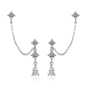 Moissanite Double Piercing Drop Stud Earrings